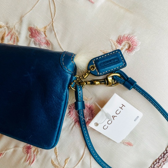 Coach Blue Leather and Shearling Trim Wristlet - Picture 3 of 5